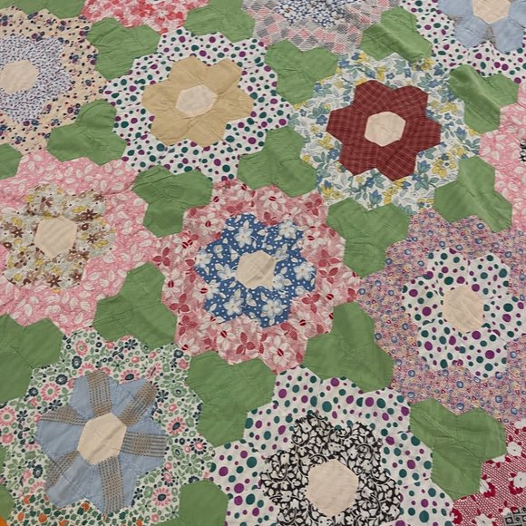 Vintage Flower Garden Quilt 77x59 Green Background Orange Border Victor - Picture 10 of 11